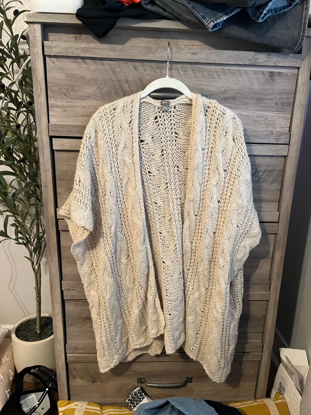 aerie Cream Openwork Knit Sweater